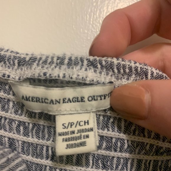 AE Pinstripe Tie Shoulder Blue Mini Dress - Picture 4 of 4